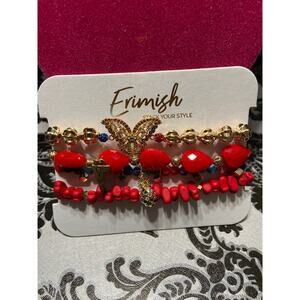 Erimish beaded bracelet stack with butterfly and pineapple